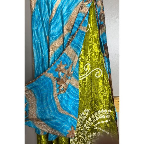 Wrap Sari Skirt Maxi Reversible Layers Silk Chiffon Satin Boho Gypsy Womens 1 Sz - Picture 2 of 10